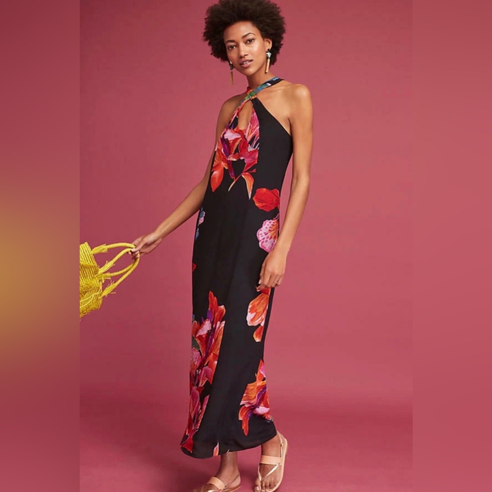 Anthropologie Maeve Cayman Silk Floral Tropical Vacation Maxi Dress Sz XL